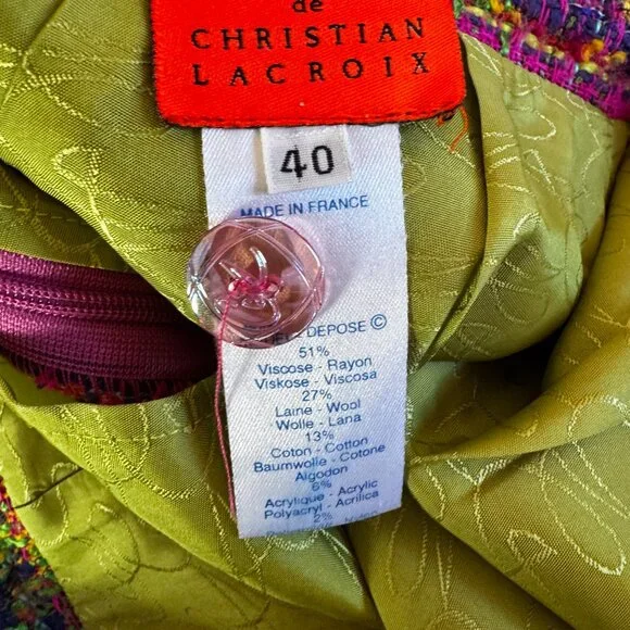 Vintage Bazar Christian LaCroix Sz 40FR Multicolor Wool Blend Blazer and Skirt - Picture 4 of 16